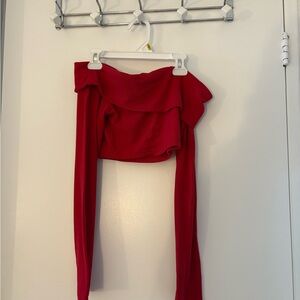 Garage Red Off-Shoulder (fold over) Crop Top